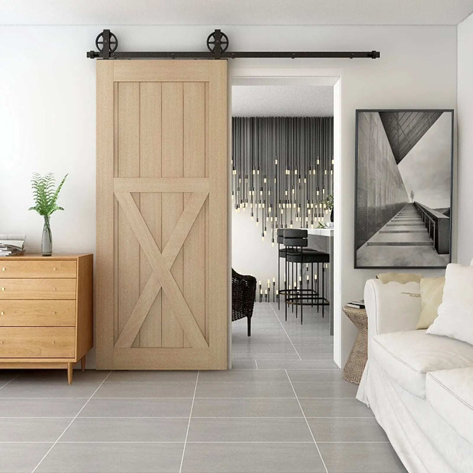 CCJH 2PCS Black Sliding Barn Wood Door Rollers Hanger Kit with Accessories (No Rail/No Doors) ,Can be Customed