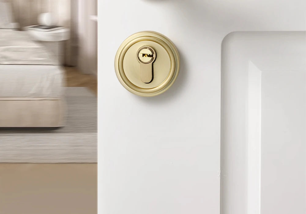 French door lock for indoor and household use, copper brushed matte wood door, split handle, bedroom silent lock