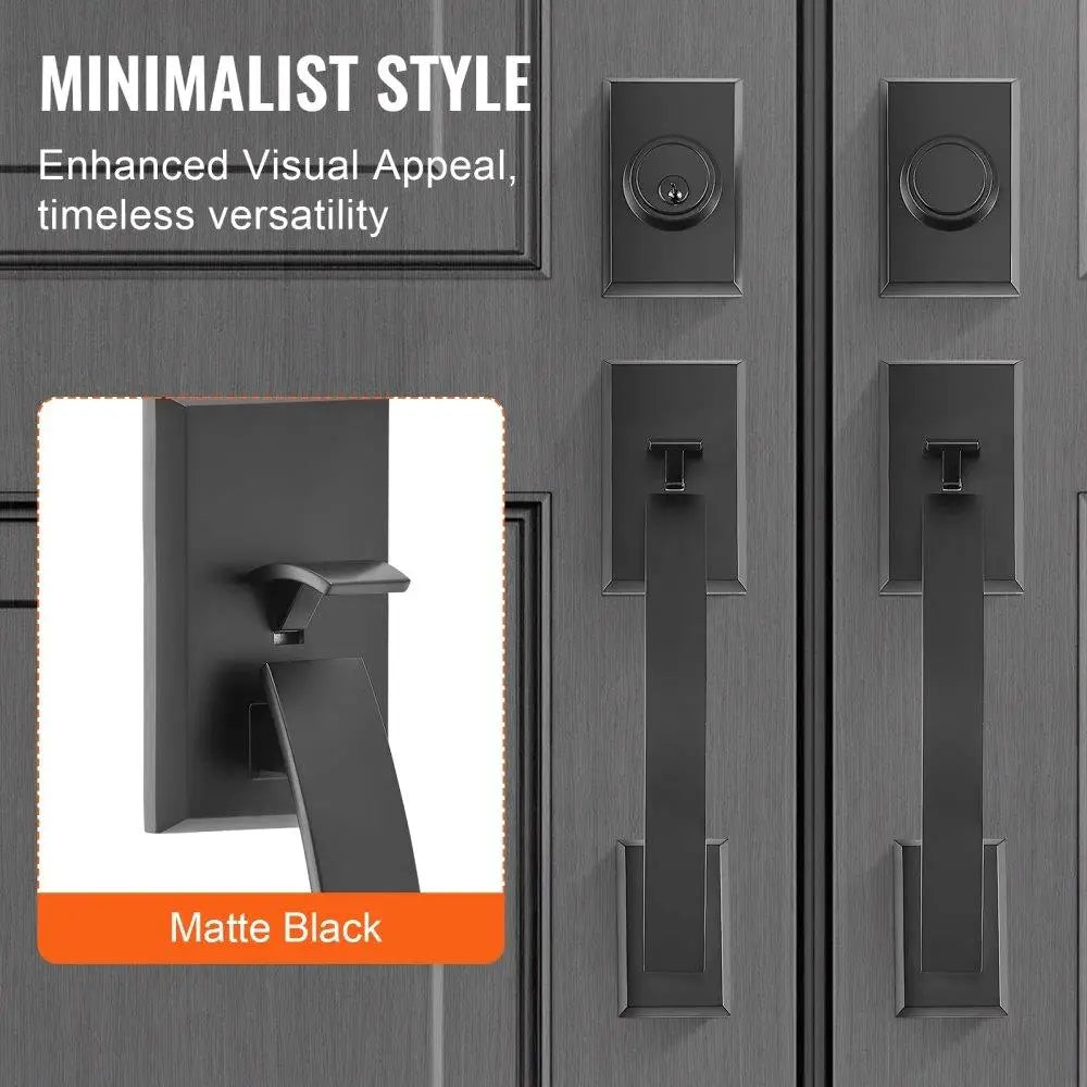 Double Door Handle and Lock Set Matte Black Arched Lever Design