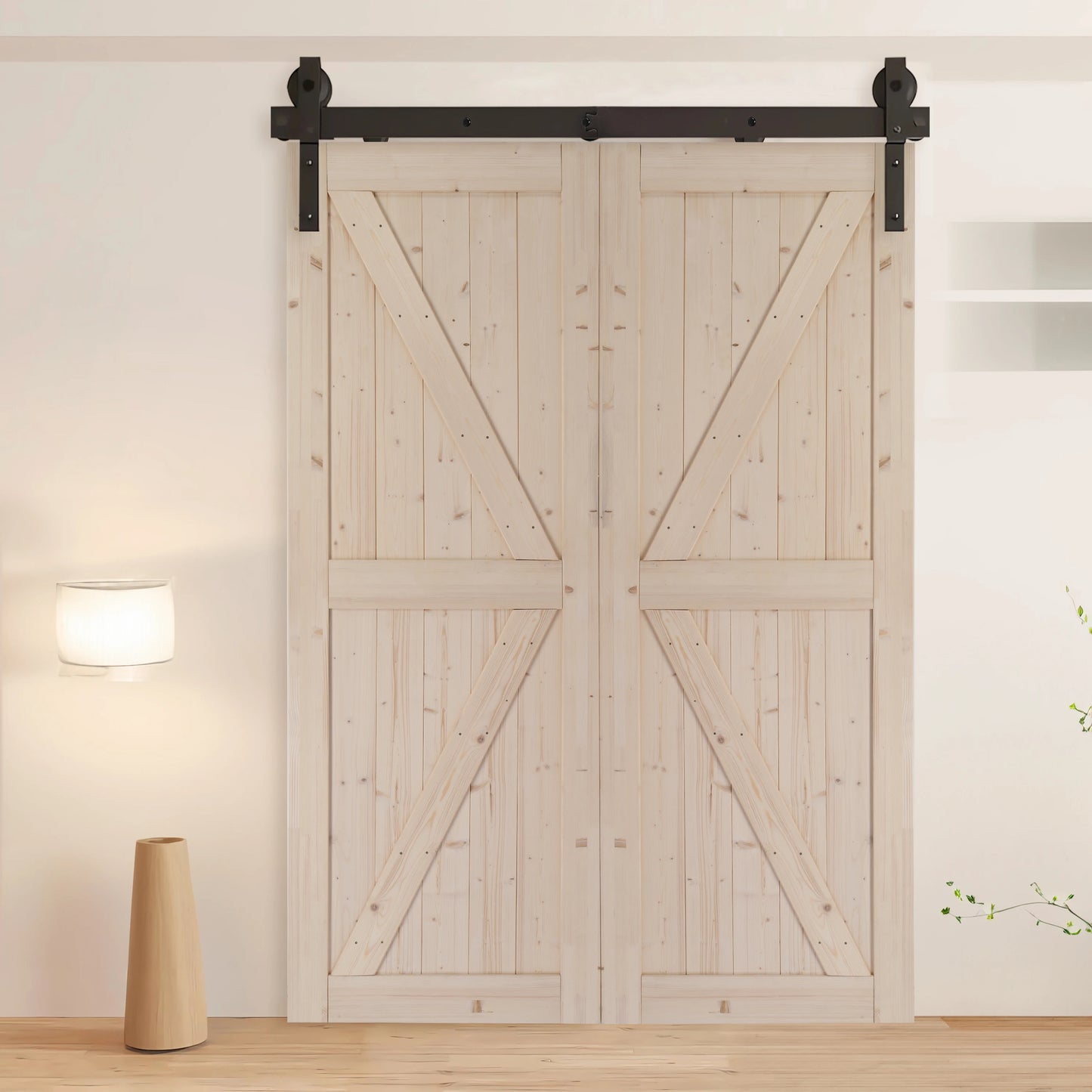 60" Bi-Folding Sliding Barn Door Hardware Kit for 2 Doors,Smoothly&Quietly,Black Track J Shape Roller-[Doors not Included]