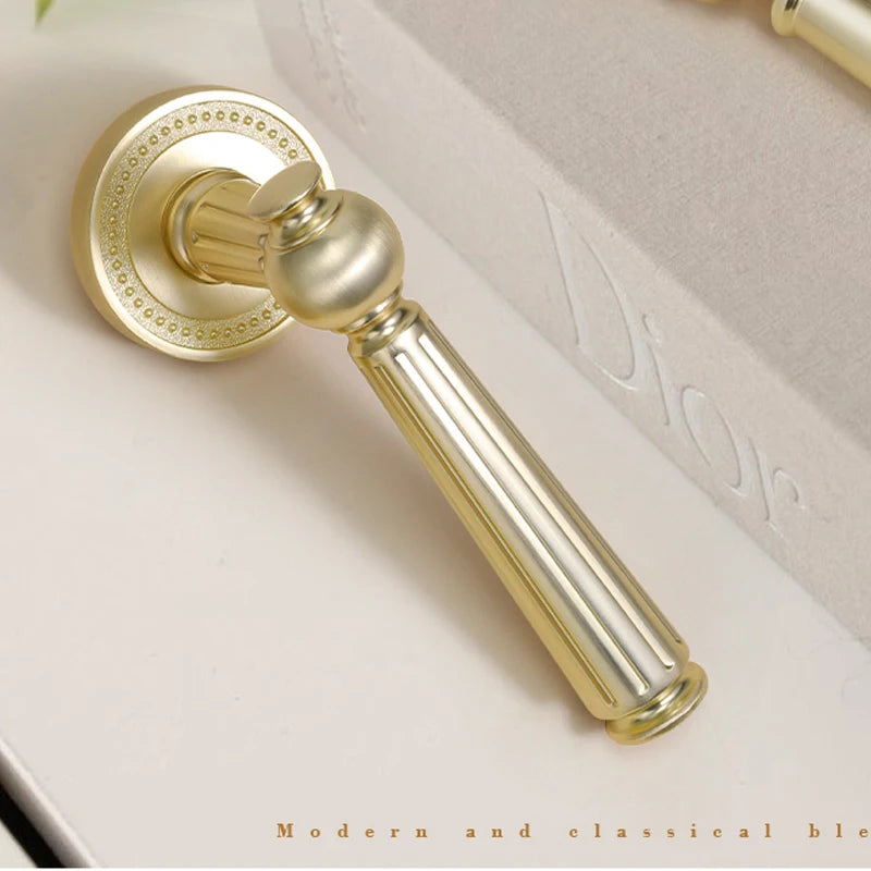 French door lock for indoor and household use, copper brushed matte wood door, split handle, bedroom silent lock