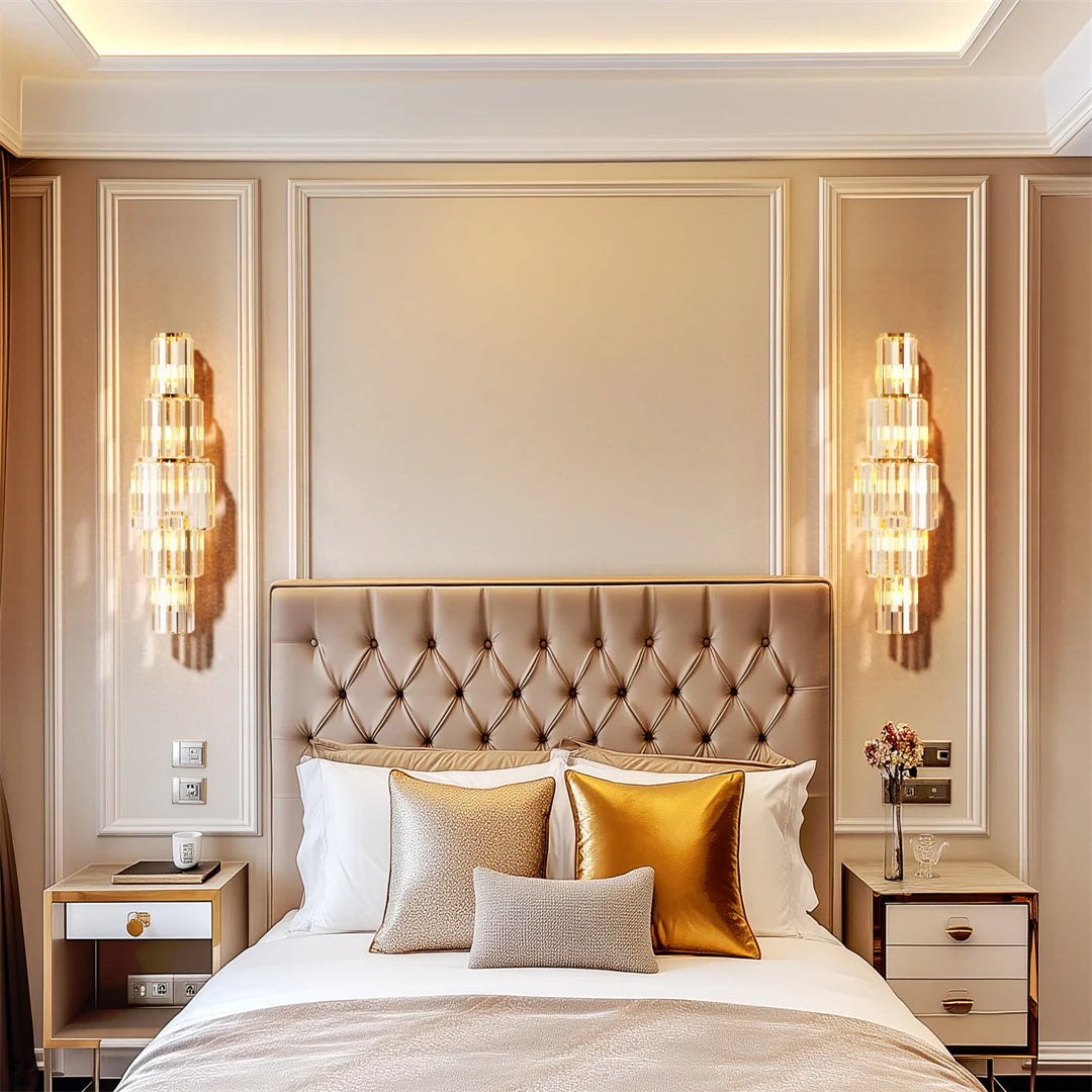 LUVODI Modern Crystal Wall Lamp 3-Layer Wall Crystal Sconce Light E14 Led Corn Lights