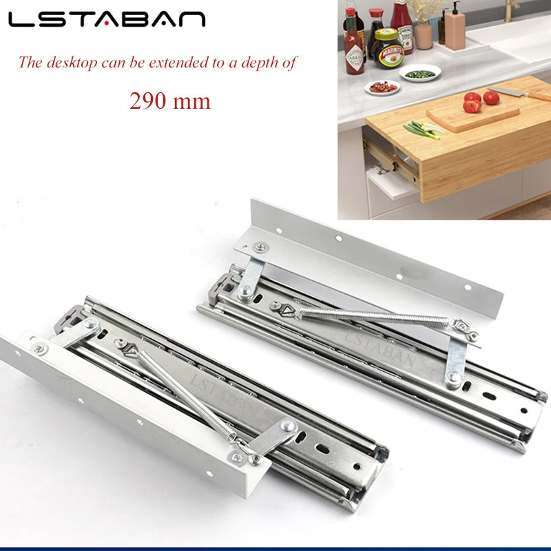 Heavy Pull Out Pop Up Slide Rail Supporting Bracket Furniture Table Top Conceal Folding Leaf Extension Slide Rail