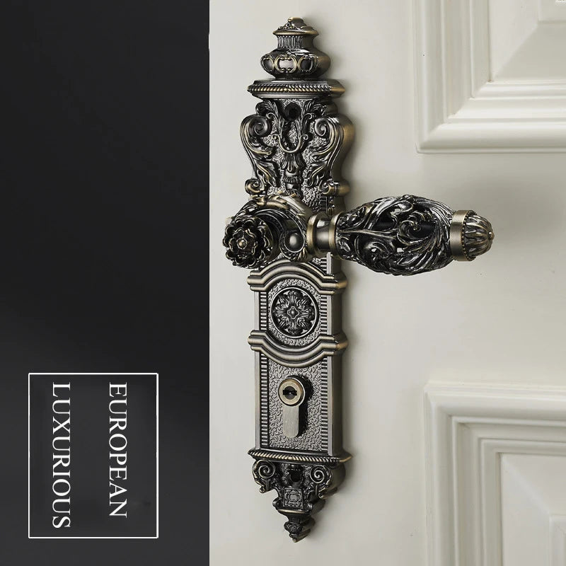 European Retro Brass Indoor Door Locks Bedroom Mute Security Door Handle Lock Home Villa Lock Furniture Hardware Accessories