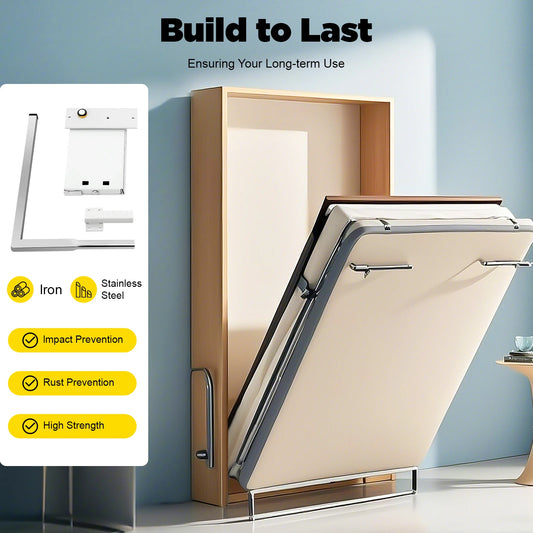 27*34.5cm Silver+ White Wall Bed Hinge Kit, 198kg Load-bearing Metal Bed Hinge Kit Suitable for Medium-sized Wall Beds