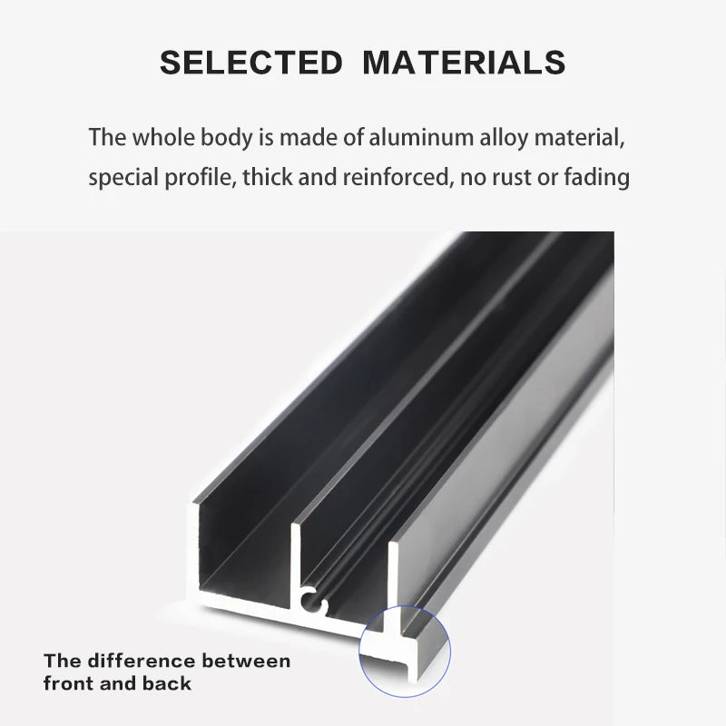 Aluminum alloy trackless sliding door hardware with a two-way buffer system, featuring a thick and rust-resistant profile.