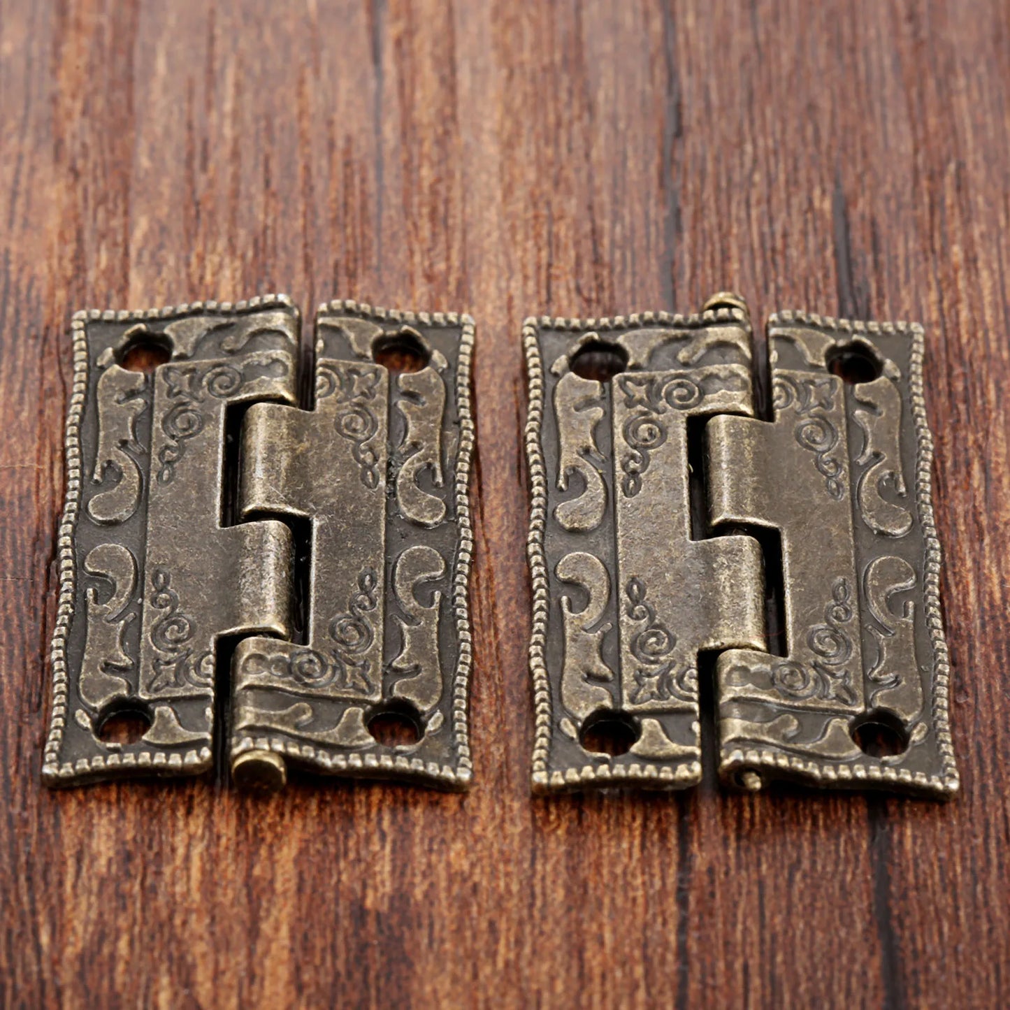 10pcs 35*23mm Decorative Mini Hinge For Jewelry Wooden Box Antique Bronze Hinges Cabinet Door Drawer Furniture Hardware + Screws