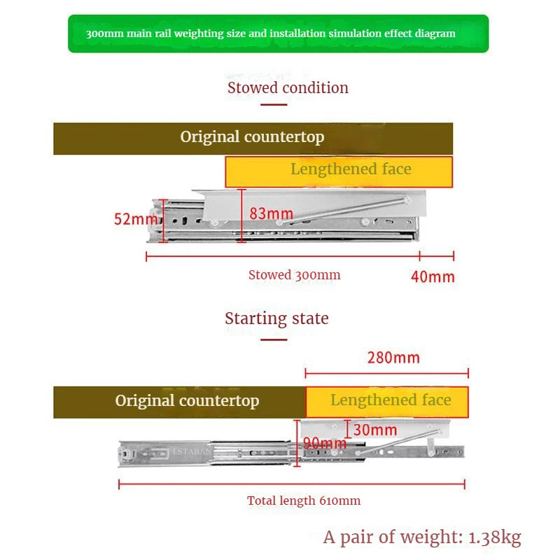 Heavy Pull Out Pop Up Slide Rail Supporting Bracket Furniture Table Top Conceal Folding Leaf Extension Slide Rail