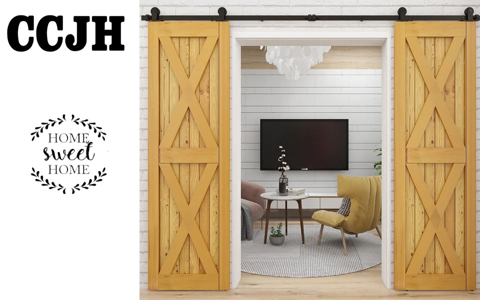 CCJH 4-10Foot  Sliding Barn Wood Door Closet Hardware Track Kit Track System Unit for Double Door