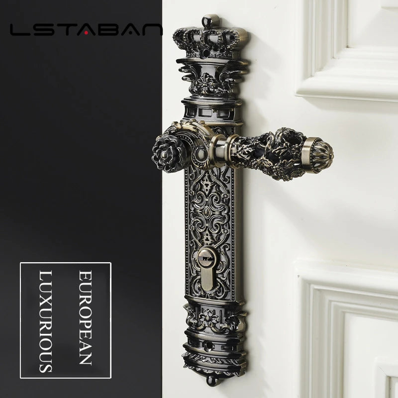 European Retro Brass Indoor Door Locks Bedroom Mute Security Door Handle Lock Home Villa Lock Furniture Hardware Accessories