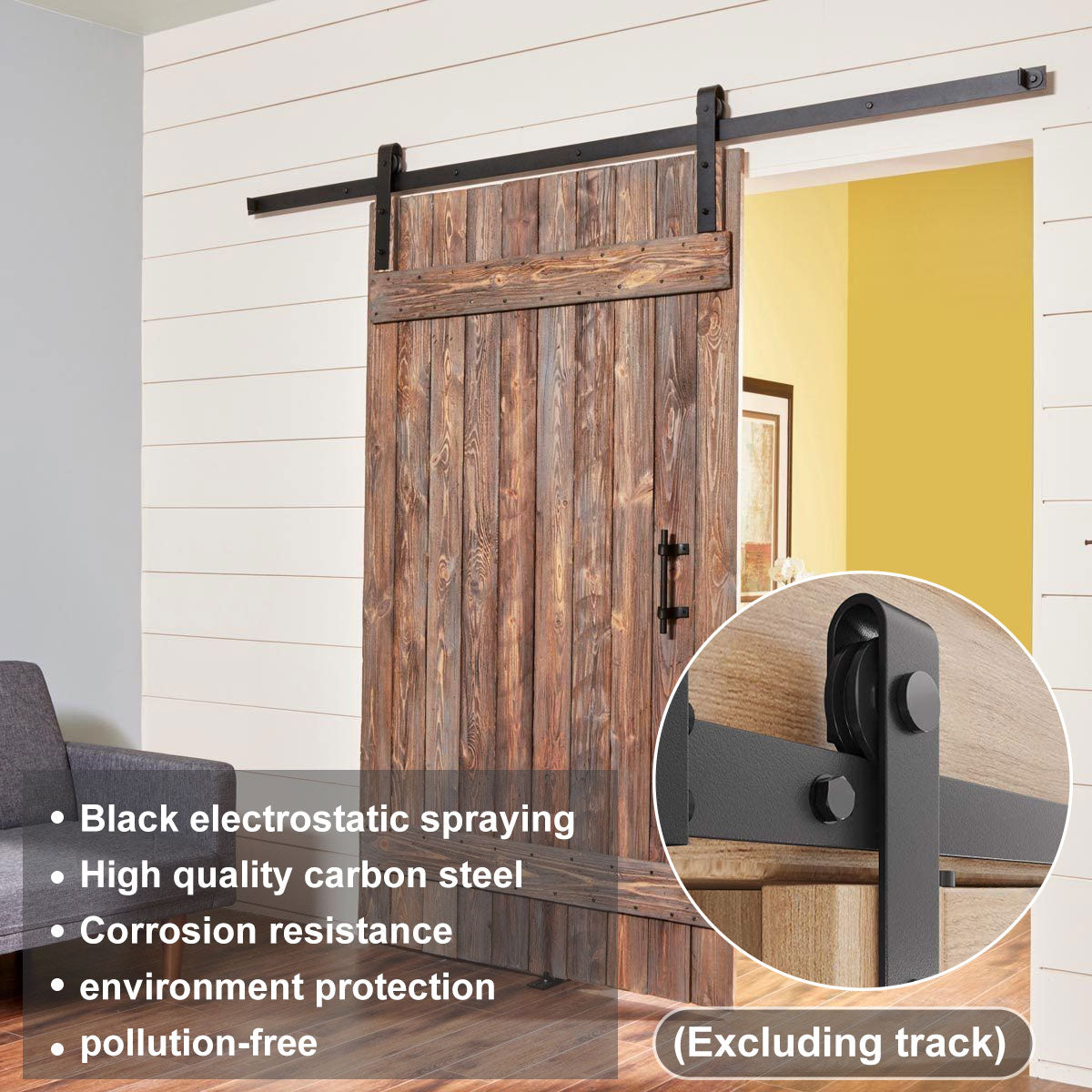 Sliding Barn Door Hardware Kit Smooth and Quiet Barn Door Track Easy to Install For 4/5”to 1-1/8”Wide Door Panel J Shape Hanger