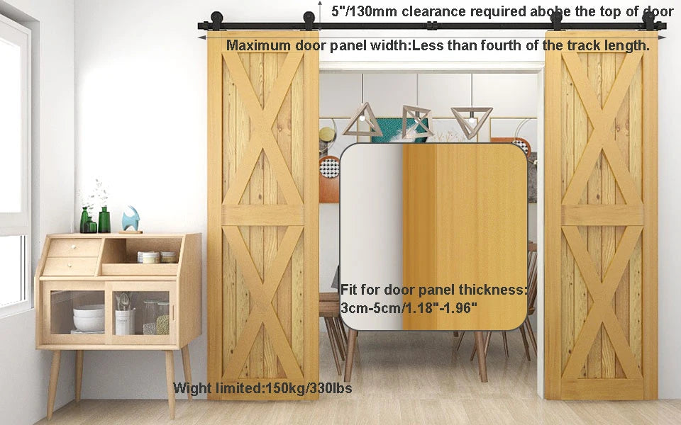 CCJH 4-10Foot  Sliding Barn Wood Door Closet Hardware Track Kit Track System Unit for Double Door