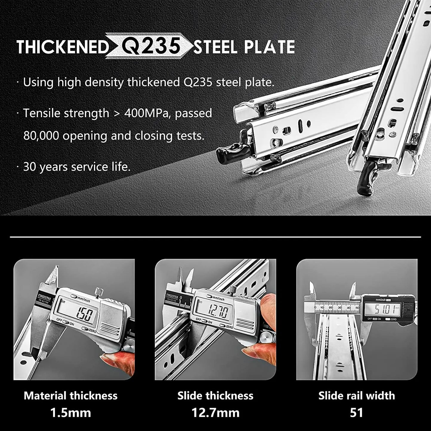 YOUTHUA 51mm Heavy Duty 68kg Drawer Slide Rail Runners Full Extension Industrial Drawer Slides Sliding Door Hardware Furniture