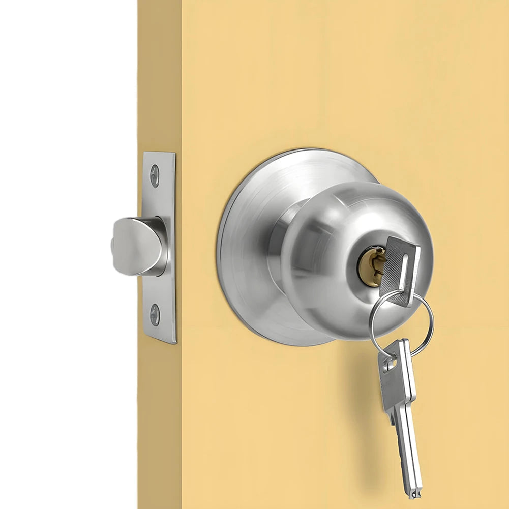 Keyed Entry Door Knob with Lock Round Door Knobs Stainless Steel Door Handle Lock for Indoor Doors Bedroom Bathroom