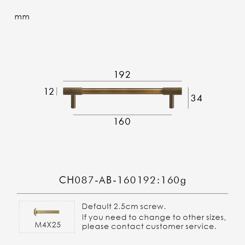 Nurlin Solid Brass Knurled Cabinet Knobs Wardrobe Handle T-bar Antique Bronze Gold Black Handle Available In Multiple Sizes