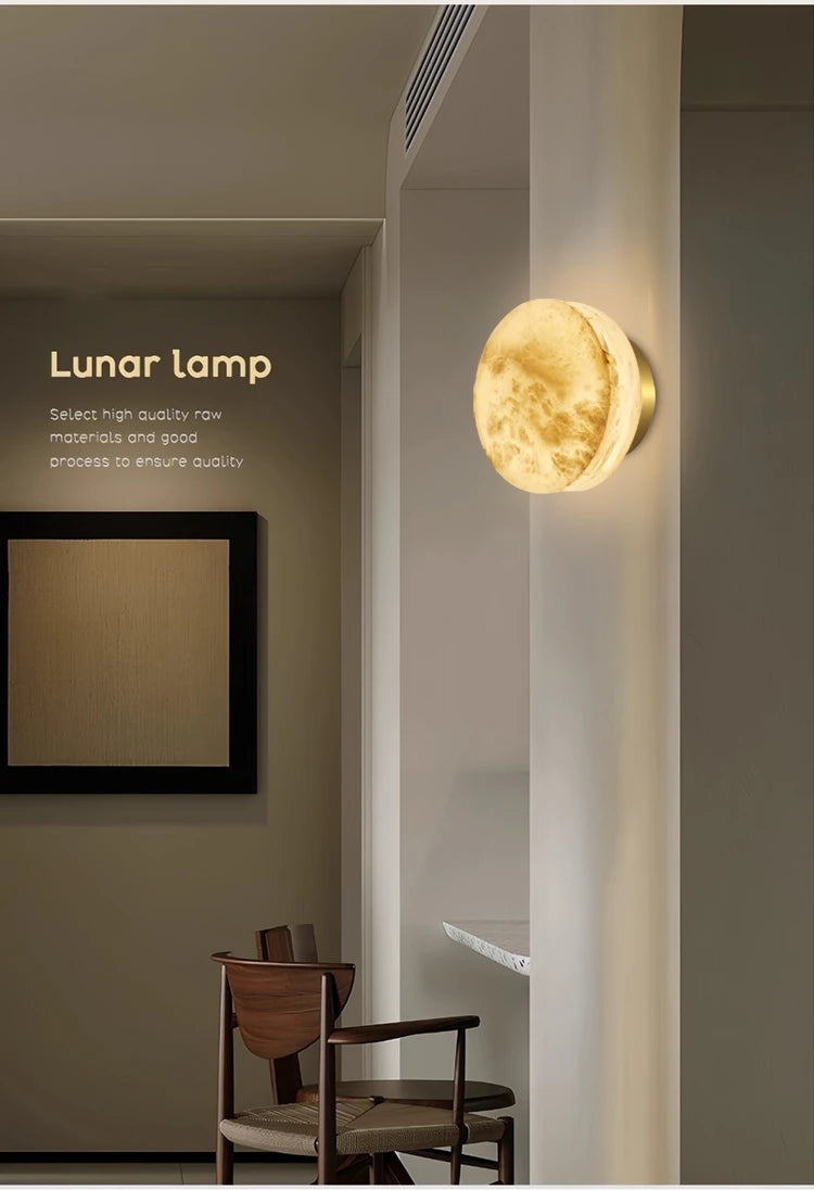 Minimalist Spanish Natural Marble Round Led Wall Lamp Nordic Simple Modern Living Room Background Wall Bedroom Bedside Lamps