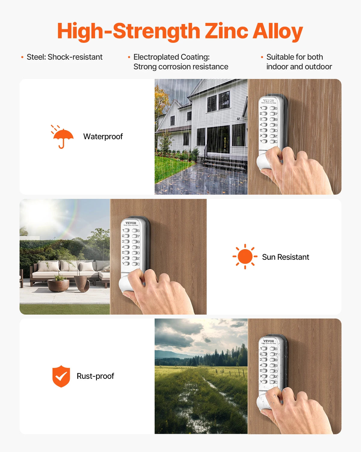 SucceBuy Mechanical Keyless Entry Door Lock 14 Key Mechanical Door Lock Mechanical Keypad Door Knob Single-Side Keyless Lock