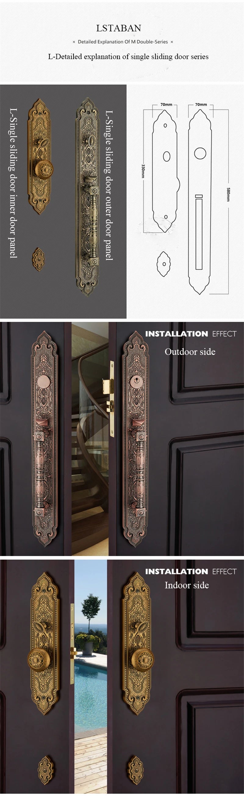 Bronze Luxury European style/ Villa Door Lock Security hotel door lock entry Double-open Folio Door Lock Solid Wood Door Lock