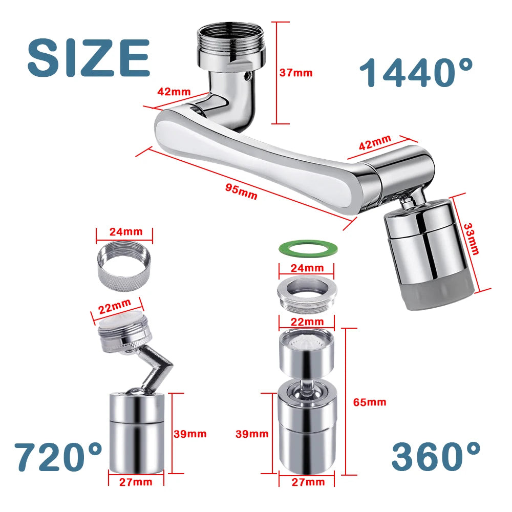 1080° Bathroom Water Tap Nozzle Universal Rotation Faucet Extender Sprayer Kitchen Tap Extend Adapter Aerator 2 Spray Modes