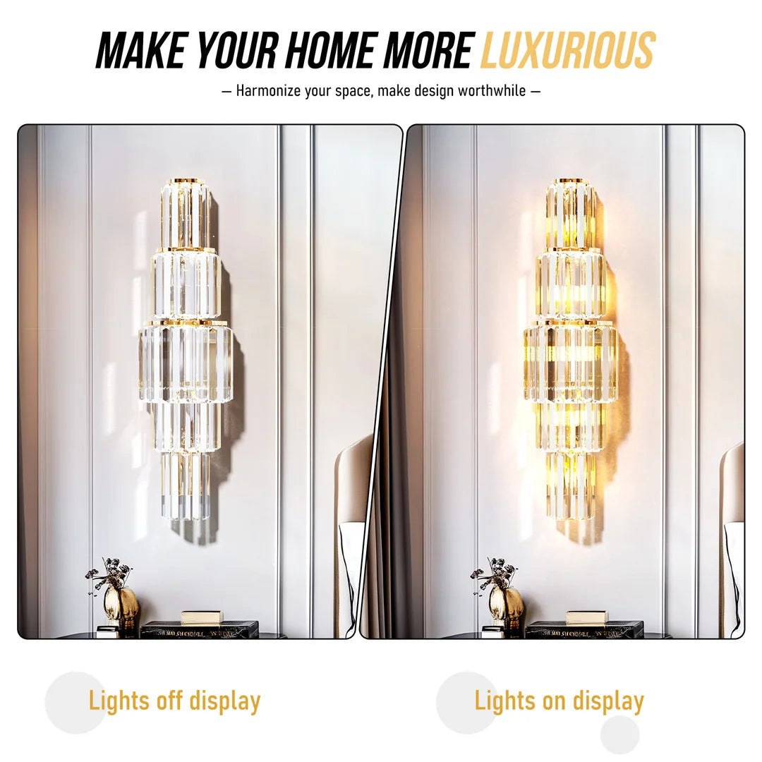 LUVODI Modern Crystal Wall Lamp 3-Layer Wall Crystal Sconce Light E14 Led Corn Lights