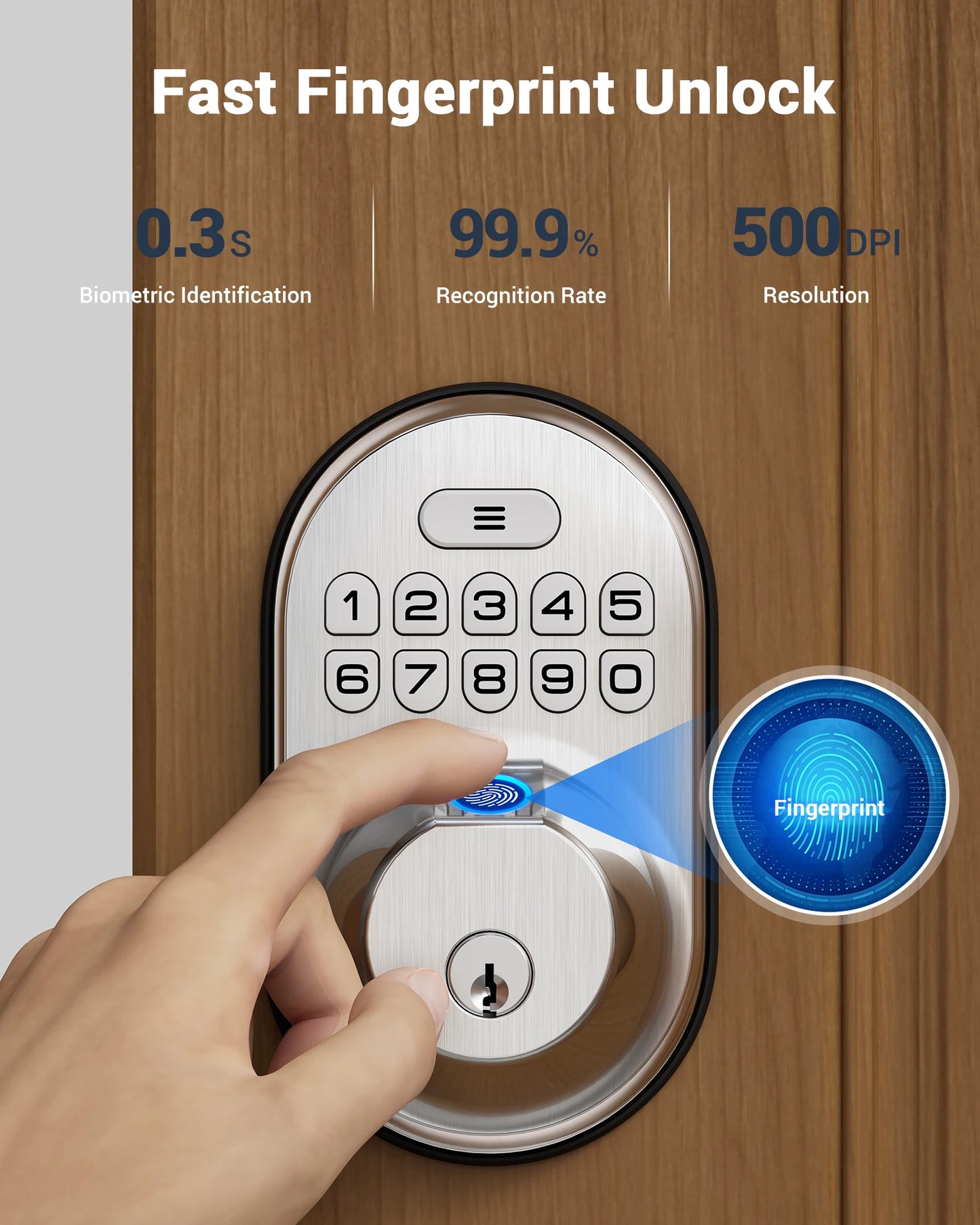 Veise Fingerprint Door Lock, Keyless Entry Keypad Deadbolt, Anti Peeping Password, Auto Lock, Easy Install