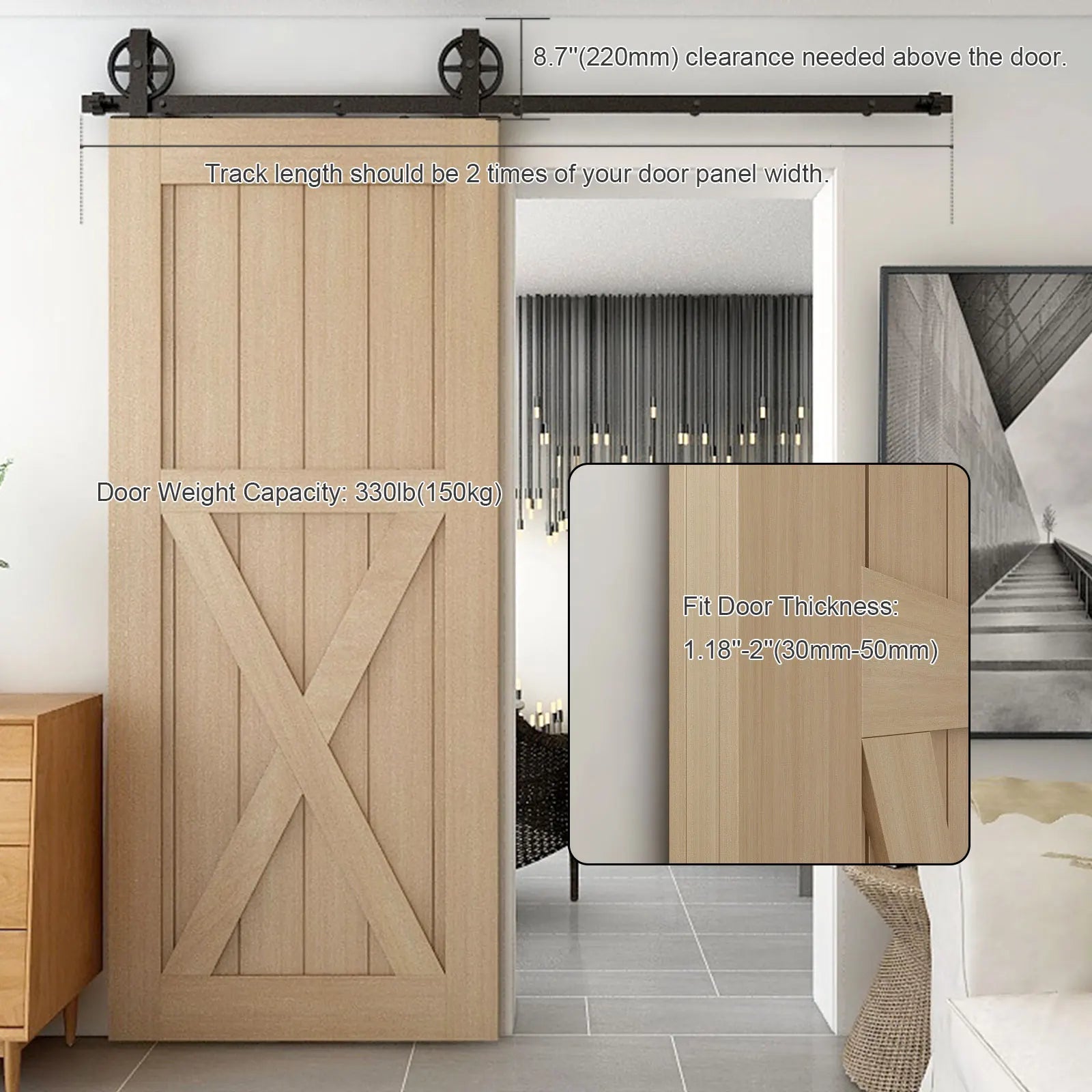 CCJH 2PCS Black Sliding Barn Wood Door Rollers Hanger Kit with Accessories (No Rail/No Doors) ,Can be Customed