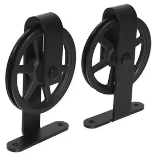 CCJH 2PCS Black Sliding Barn Wood Door Rollers Hanger Kit with Accessories (No Rail/No Doors) ,Can be Customed