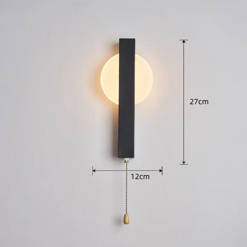 LED Nordic minimalist modern pull cord switch wall lamp for bedroom bedside living room study corridor indoor lighting fixtures