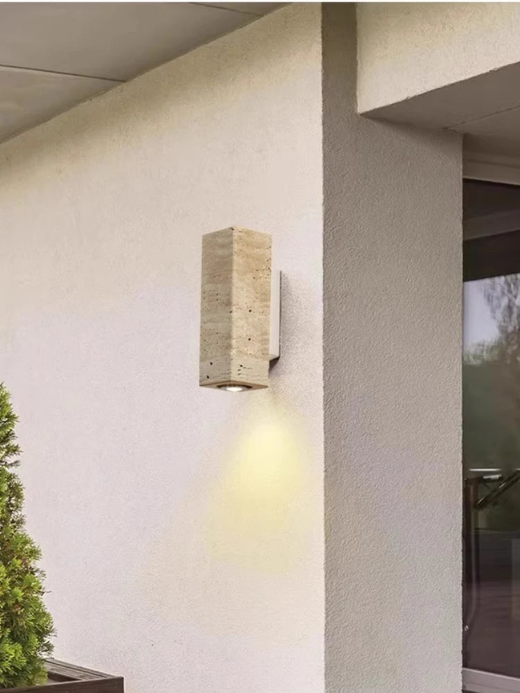 Wabi Sabi Guesthouse Courtyard Villa Outdoor Waterproof Yellow Cave Stone Wall Lights Dining Room Balcony Travertine Wall Lamps