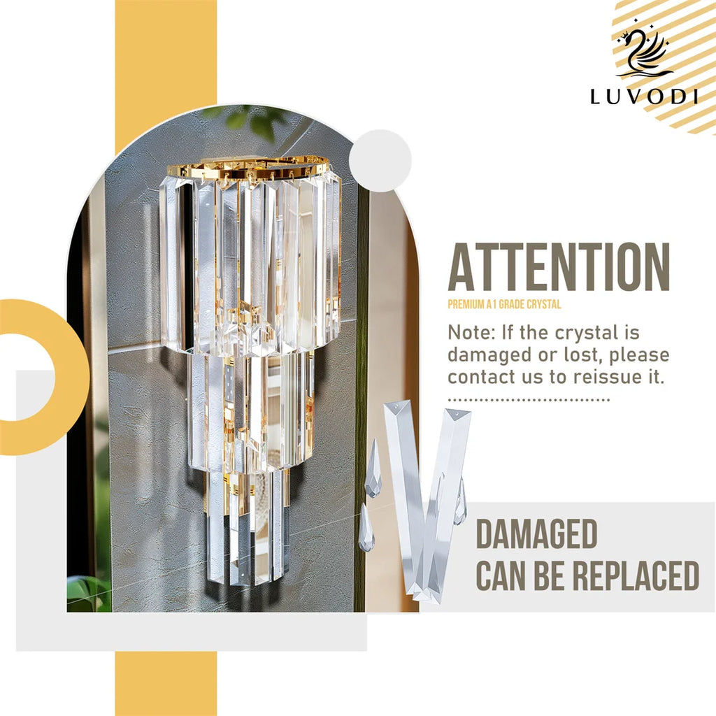LUVODI Modern Crystal Wall Lamp 3-Layer Wall Crystal Sconce Light E14 Led Corn Lights