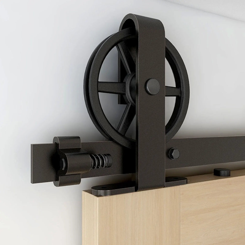 CCJH 2PCS Black Sliding Barn Wood Door Rollers Hanger Kit with Accessories (No Rail/No Doors) ,Can be Customed