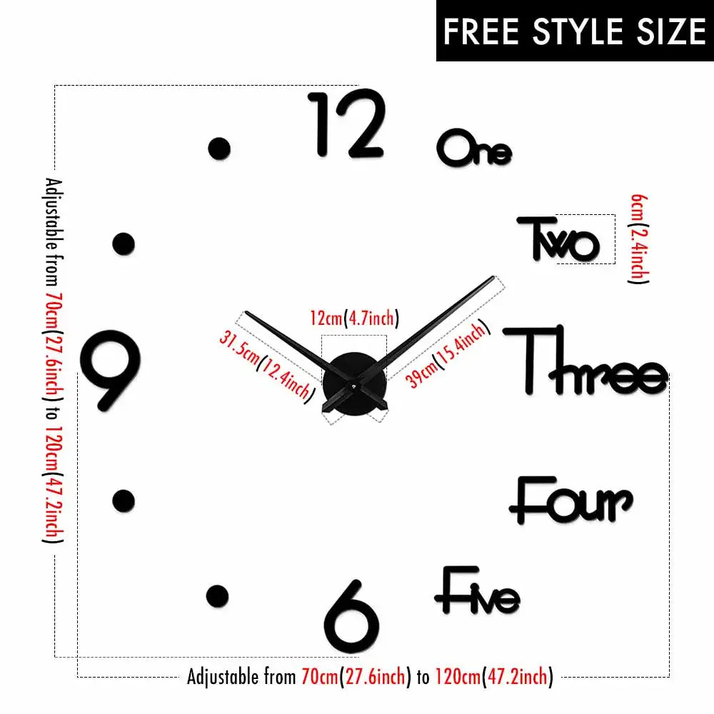 MCDFL 3D Large Wall Clock Self Adhesive Acrylic Mirror Stickers Giant Watches Timepiece Decoration Living Room for Home Interior