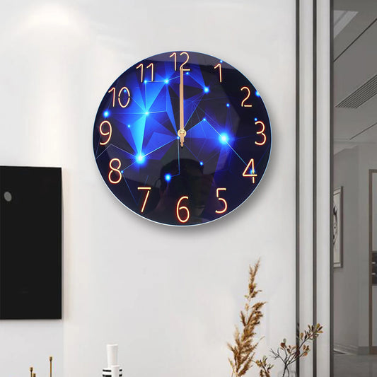 12inch Round Ultra-Thin Tempered Glass Wall Clock, Diamond Large Wall Clock, Blue Round Interior Modern Decorative Silent