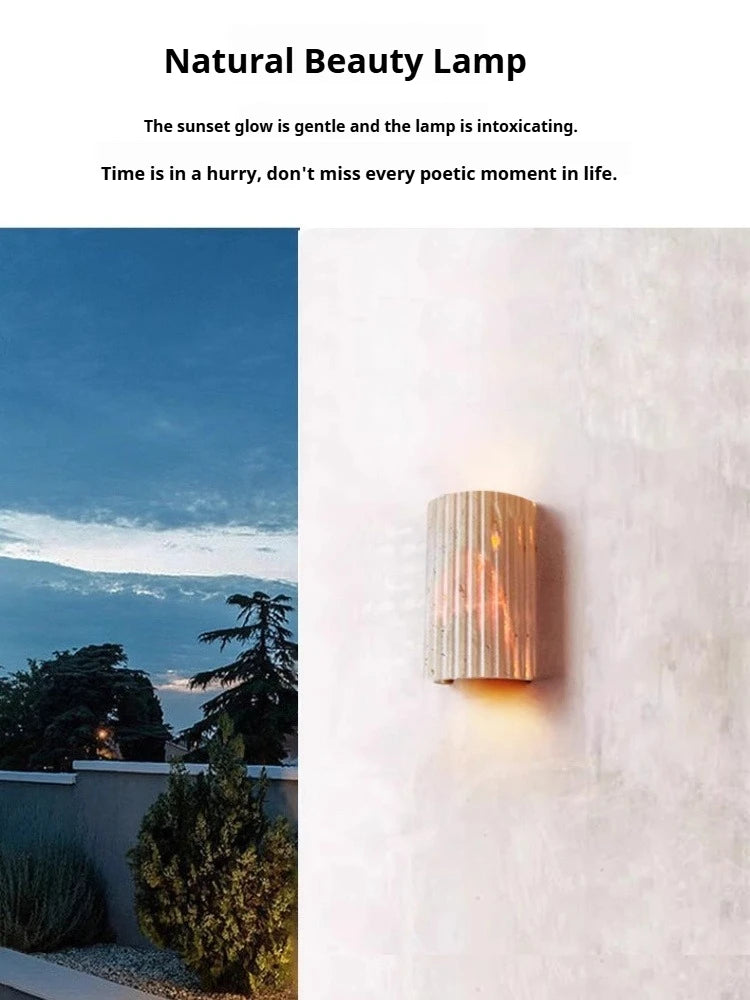 Wabi Sabi Guesthouse Courtyard Villa Outdoor Waterproof Yellow Cave Stone Wall Lights Dining Room Balcony Travertine Wall Lamps