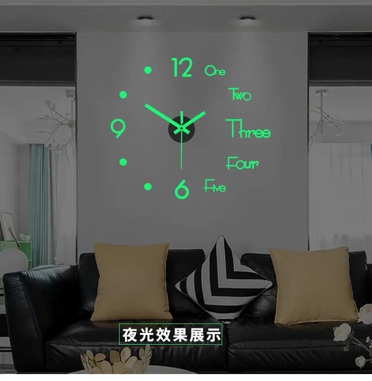 New 1pcs Creative luminous wall clock living room diy wall sticker clock mute clock  wall  home decoration