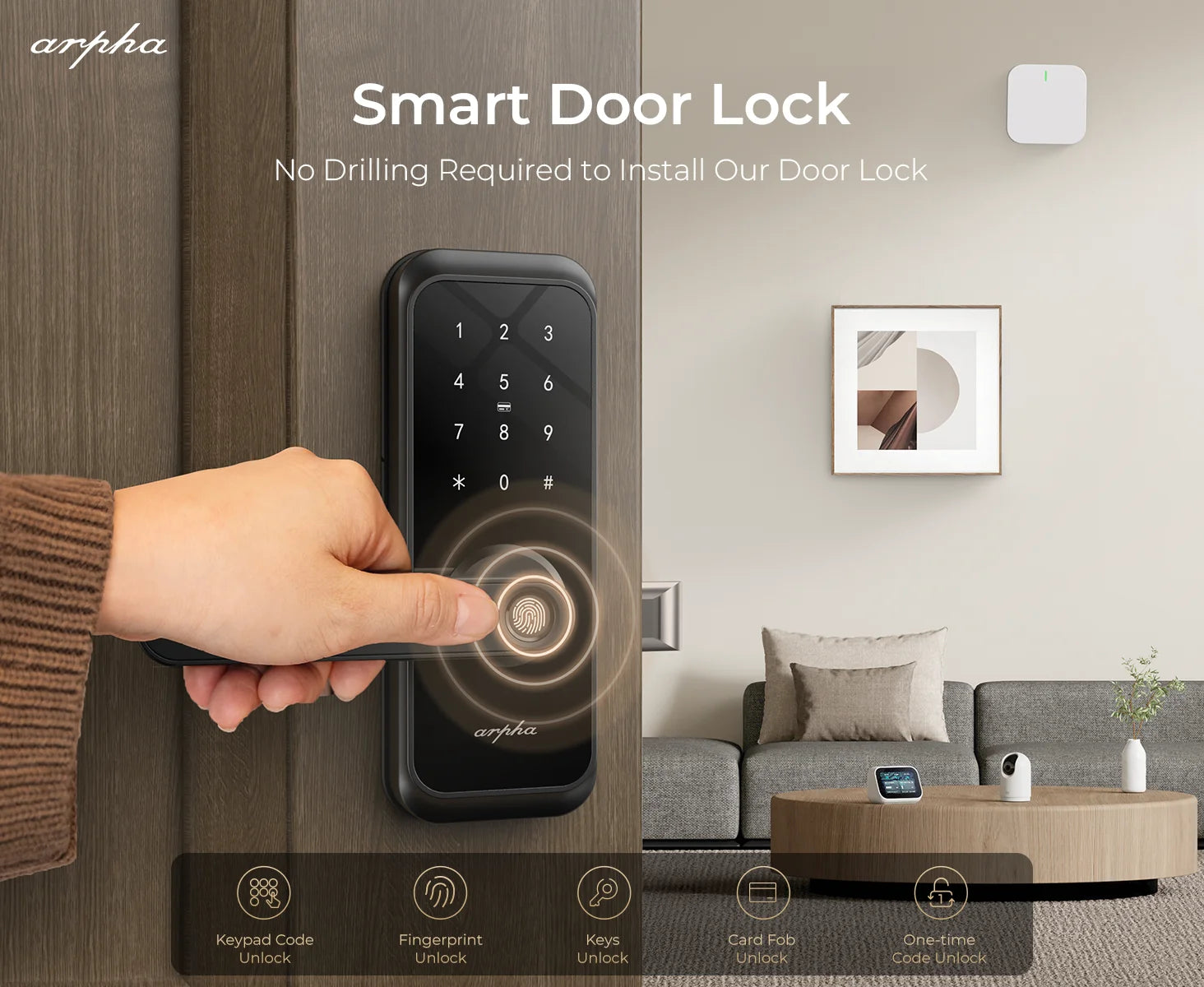 Arpha Smart Lock ‎T228 5-in-1 Entry Keyless Entry Door Lock Fingerprint Keyless Entry Door Lock Anti-Peep Keypad Code Waterproof