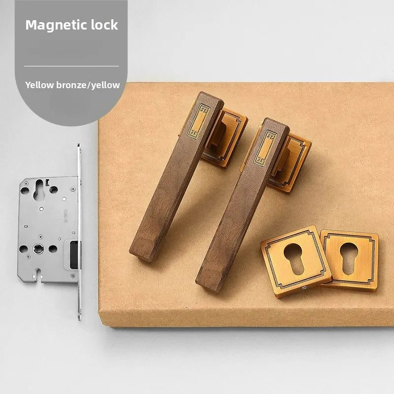 Chinese Style Indoor Household Bedroom Door Lock Magnetic/silent Split Walnut Wood Door Handle Lock