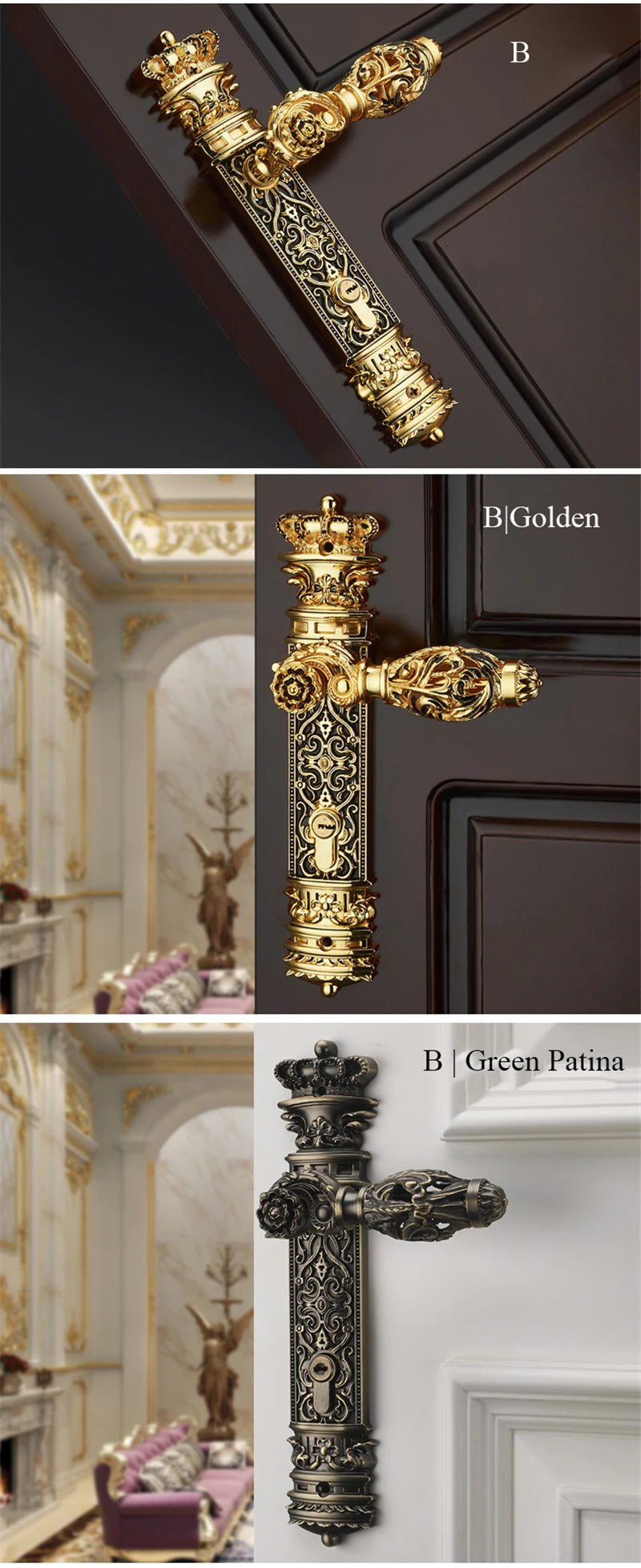 European Retro Brass Indoor Door Locks Bedroom Mute Security Door Handle Lock Home Villa Lock Furniture Hardware Accessories