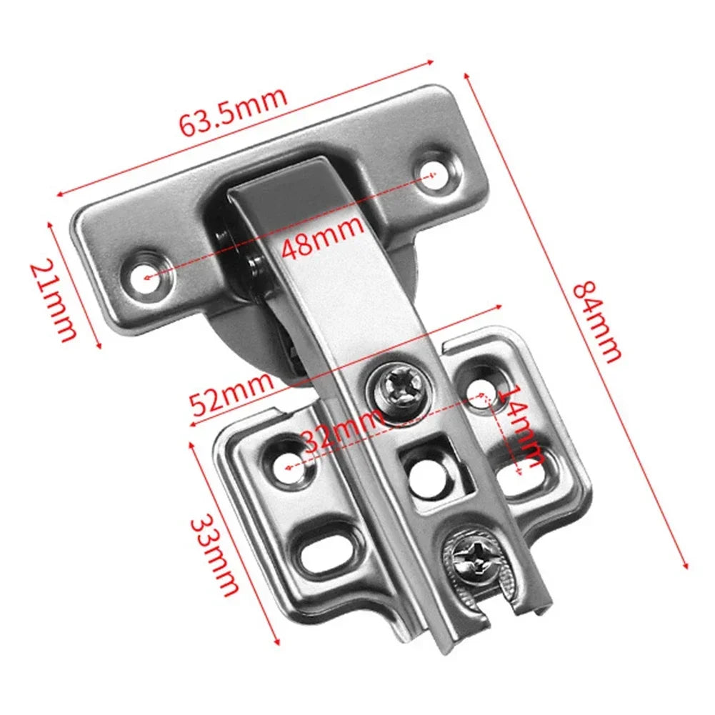 2pcs 90 Degree Buffer Hinge with Hydraulic Mechanism, Stainless Steel Finish, for Kitchen Cabinets and Folding Doors, with Dimensions