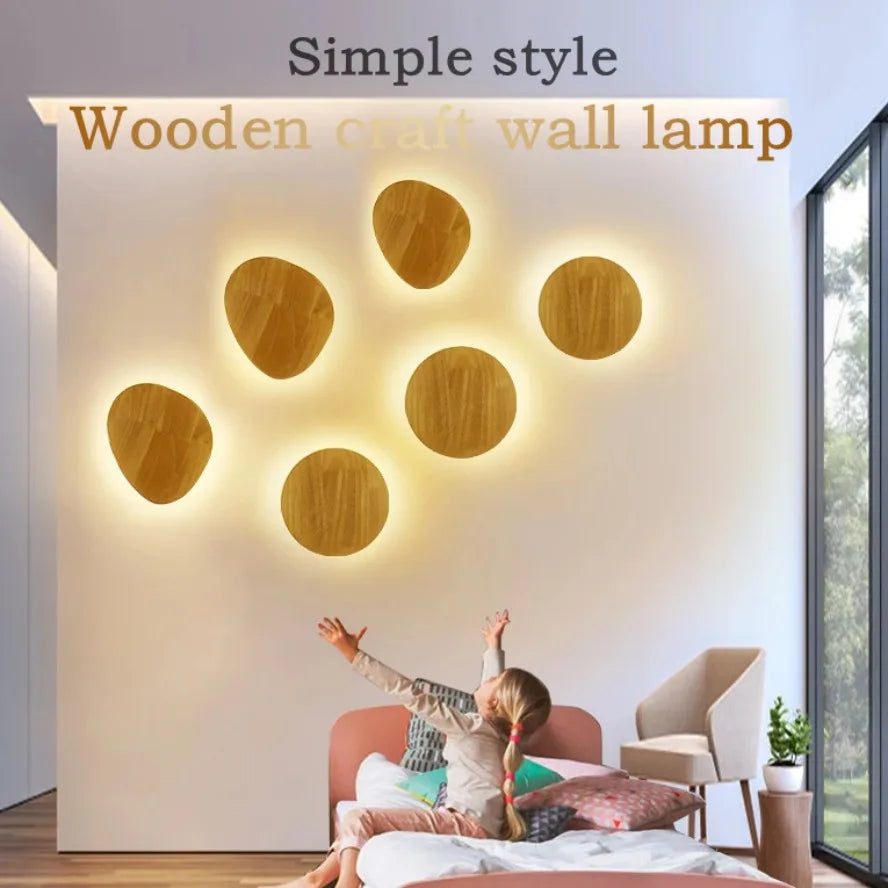 Original LED Wooden Craft Wall Lamp with Light Source Wall-mounted Indoor Lighting Atmosphere Lights COB Chip Bedside Lamp