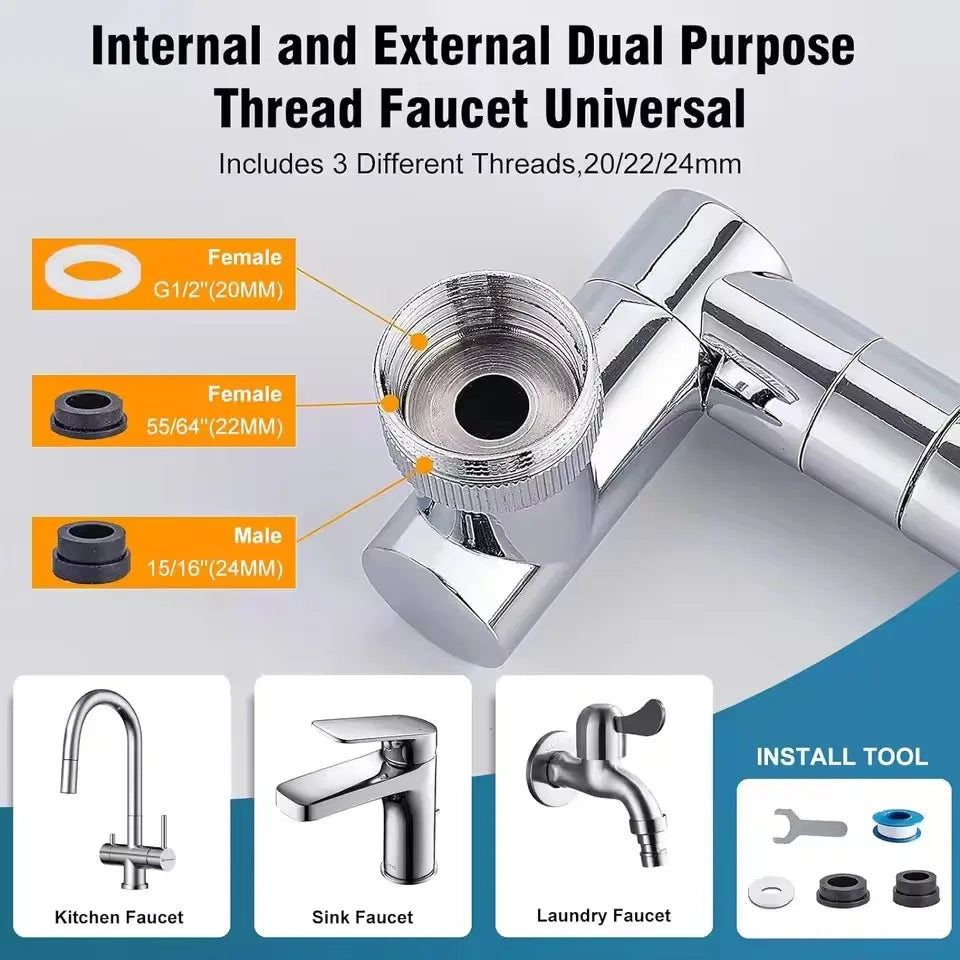 New Metal 1440 °Retractable Universal Robotic Arm Swivel Extension Faucet Aerator Kitchen Sink Faucet Extender 2 Water Flow Mode