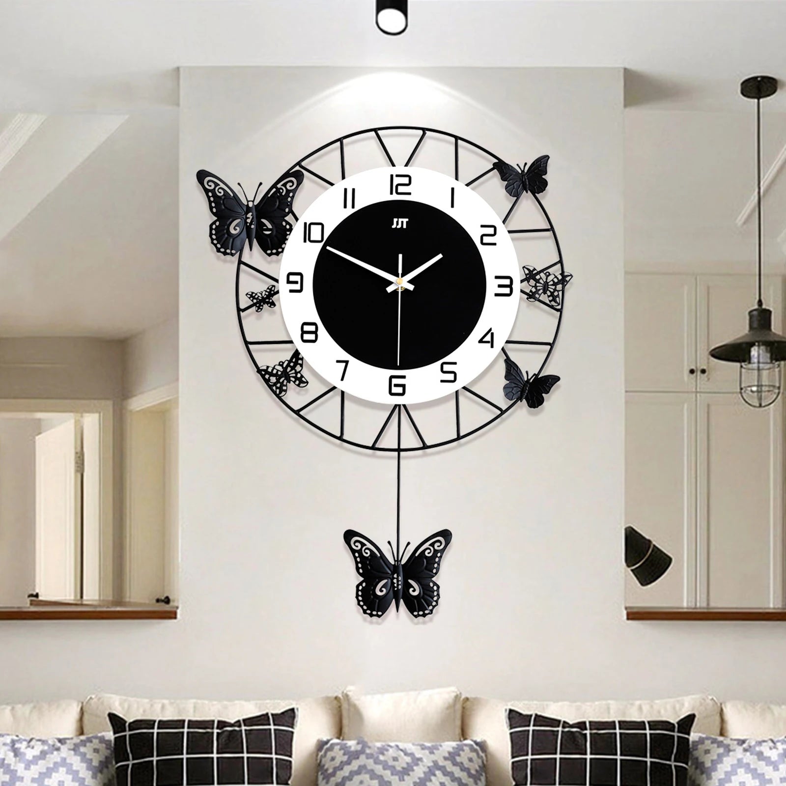 20inch Large Round Butterfly Wall-mounted Clock Creative Iron Craft  Modern Metal Quartz Clock Home Living Room Decor