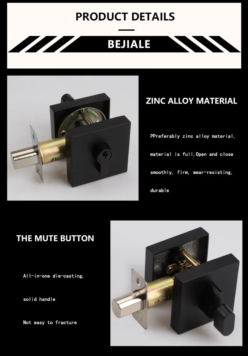 Zinc Alloy Deadlock Invisible Exit Square Door Lock Indoor Bedroom Passage Auxiliary Lock Door Single Tongue Hidden Lock