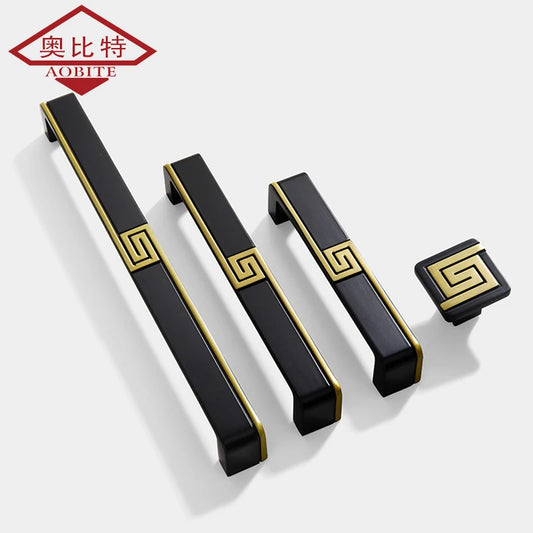 AOBT Brass Furniture Handles Nordic Fresh Chinese American Gold/Black/Bronze Cabinet Door Drawer Wardrobe Dresser Pulls Knobs
