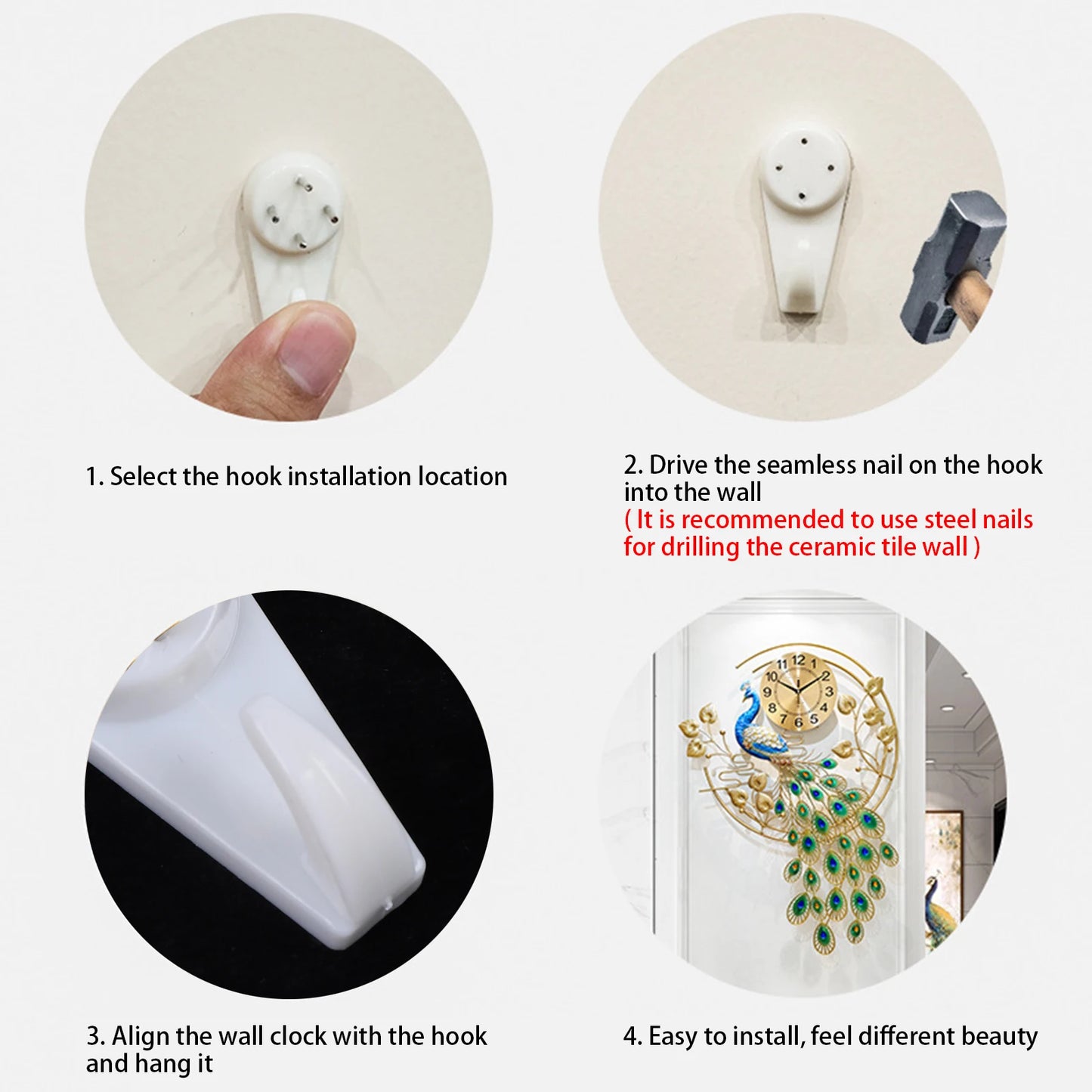 Creative Metal Wall Clock Modern Style Wall Watch Clock Peacock Shaped Wall Clock Silent Clock