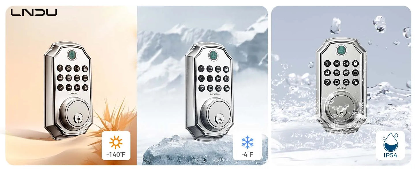 LNDU Smart Door Lock D280L Fingerprint Lock&Keypad Combination Lock All-in-One Intelligent Door Lock Waterproof Door Locks