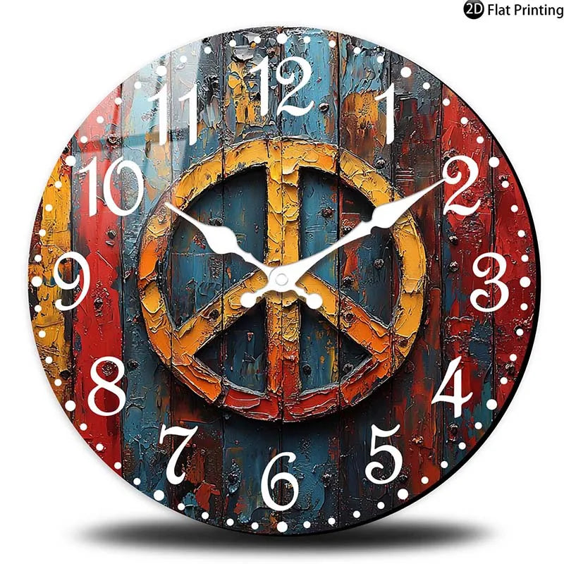 Wooden Silent Wall Clock Abstract peace symbol art Quartz Analog Clock Farmhouse,Office Idea Christmas Halloween