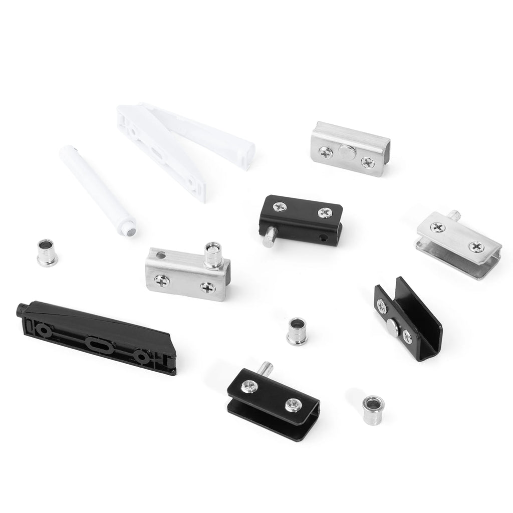 Stainless Steel Glass Door Pivot Hinge Set with Magnetic Catch Furniture Metal Black Rotating Hinge for Kitchen Cabinet Cupboard