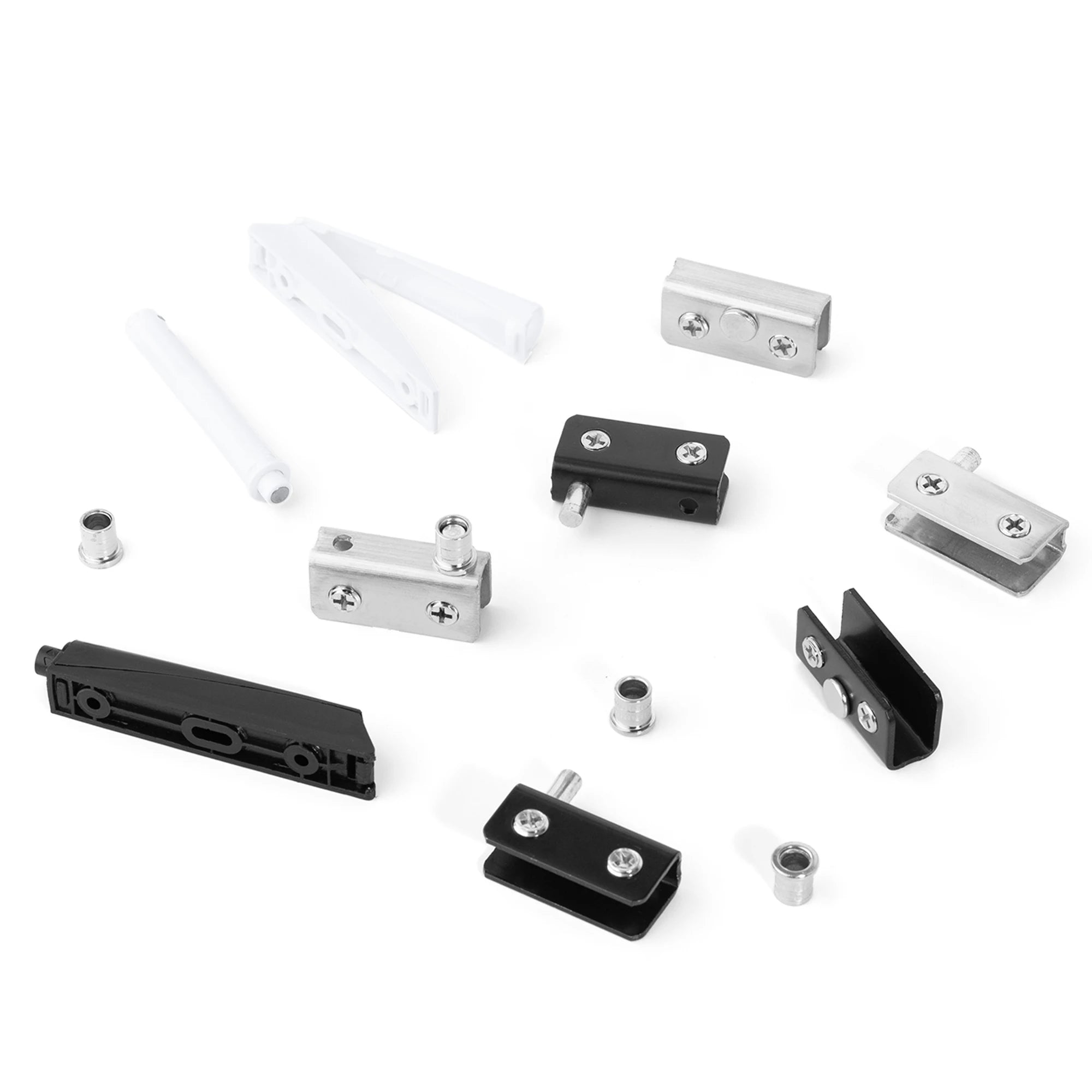 Stainless Steel Glass Door Pivot Hinge Set with Magnetic Catch Furniture Metal Black Rotating Hinge for Kitchen Cabinet Cupboard