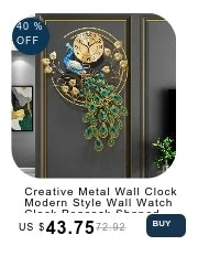 Creative Metal Wall Clock Modern Style Wall Watch Clock Peacock Shaped Wall Clock Silent Clock